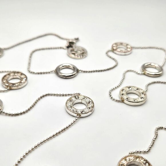 Trifari Fine Silvertone Ball Chain Alternating 1/2 inch Circles with Rhinestones - Picture 3 of 5